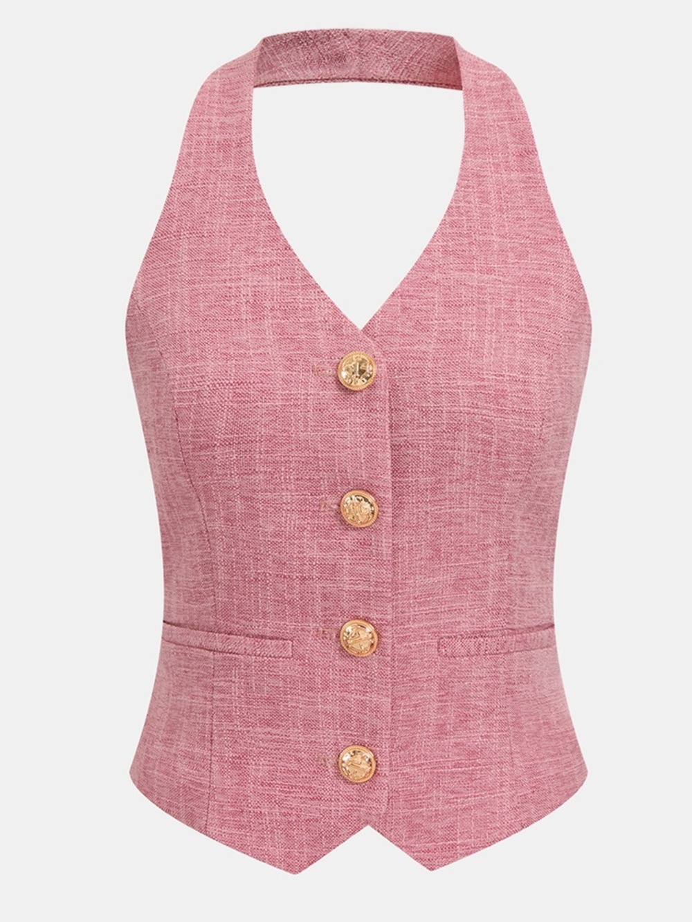 Commense NWT Halter Vest & Wide Leg Pants Set Pink Size S Gold Button Tailored - Picture 12 of 16